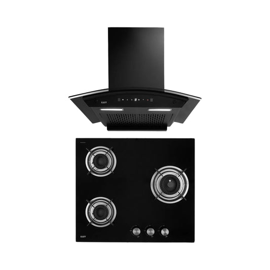 Kaff 60 cm Wall Mounted Chimney Filterless Series MAINZ DHC 60 + Kaff 60 cm 3 Burner Hob Crista CRH 603