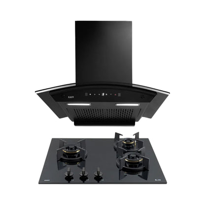 Kaff 60 cm Wall Mounted Chimney Filterless Series MAINZ DHC 60 + Kaff 60 cm 3 Burner Hob Blaze Series BZ 603