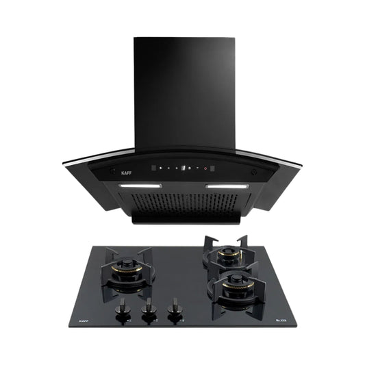Kaff 60 cm Wall Mounted Chimney Filterless Series MAINZ DHC 60 + Kaff 60 cm 3 Burner Hob Blaze Series BZ 603