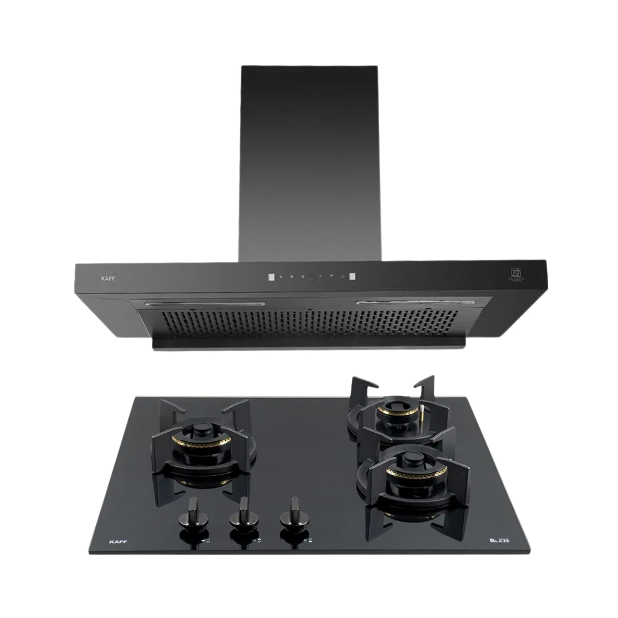 Kaff 60 cm Wall Mounted Chimney Filterless Series ASHPRO DHC 60 + Kaff 60 cm 3 Burner Hob Blaze Series BZ 603