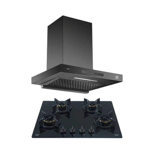 Kaff 60 cm Wall Mounted Chimney ASHPRO 60 DC - BLDC + Kaff 65 cm 4 Burner Hob Blaze Series BZ 654