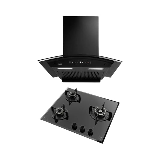 Kaff 60 cm Wall Mounted Chimney Filterless Series MAINZ DHC 60 + Kaff 60 cm 3 Burner Hob Alton ALNF 603