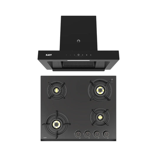 Kaff 60 cm Wall Mounted Chimney CASTO 60 - DC - BLDC + Kaff 60 cm 4 Burner Hob Ashford ASF 604