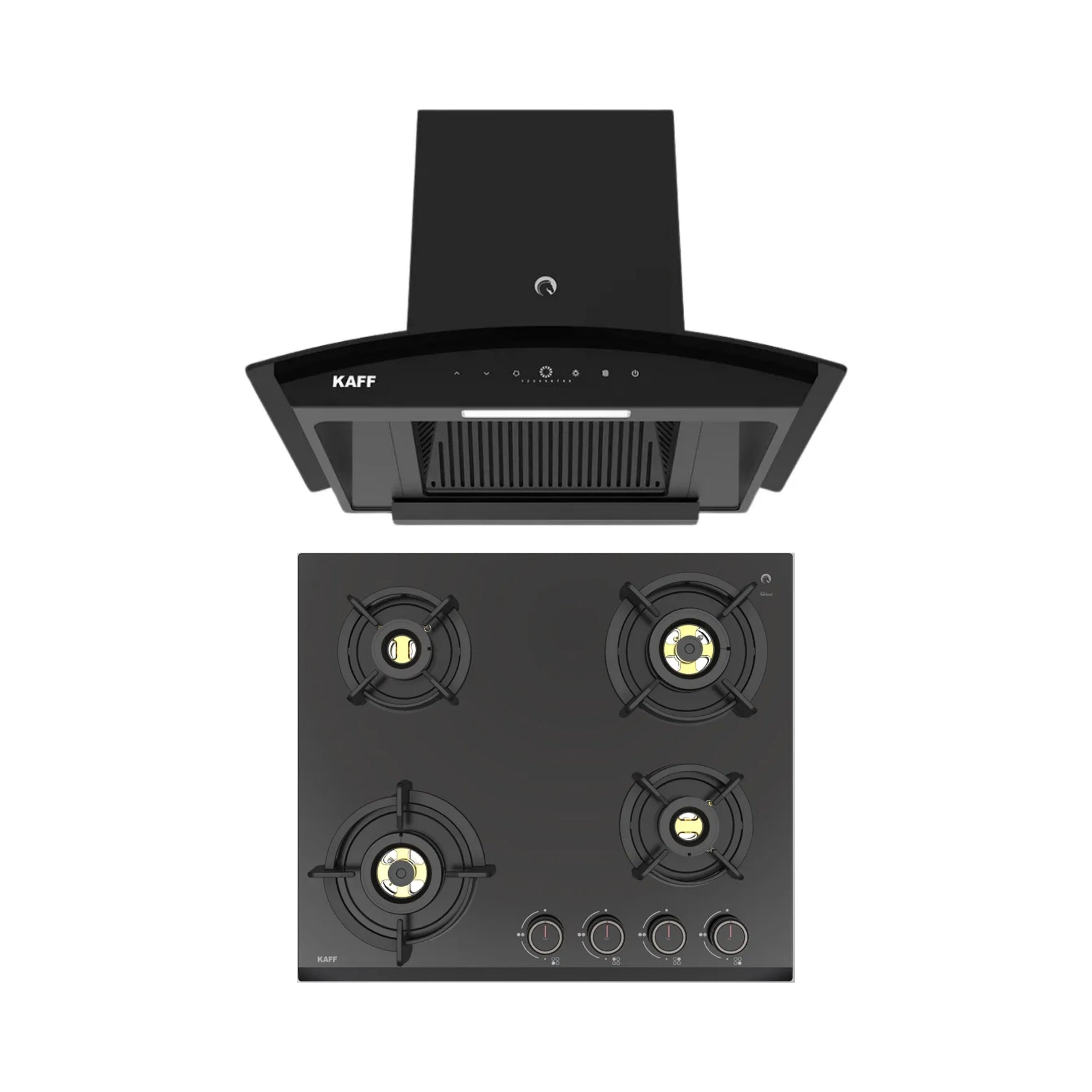 Kaff 60 cm Wall Mounted Chimney VASCO 60 DC - BLDC + Kaff 60 cm 4 Burner Hob Ashford ASF 604