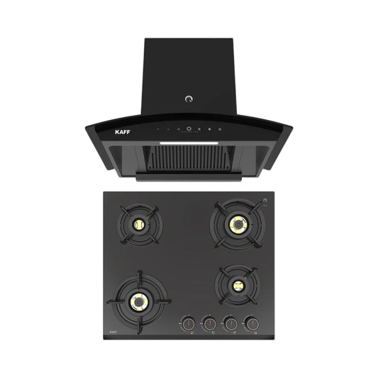 Kaff 60 cm Wall Mounted Chimney VASCO 60 DC - BLDC + Kaff 60 cm 4 Burner Hob Ashford ASF 604