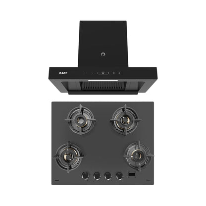 Kaff 60 cm Wall Mounted Chimney CASTO 60 - DC - BLDC + Kaff 60 cm 4 Burner Hob Preston PRS 654