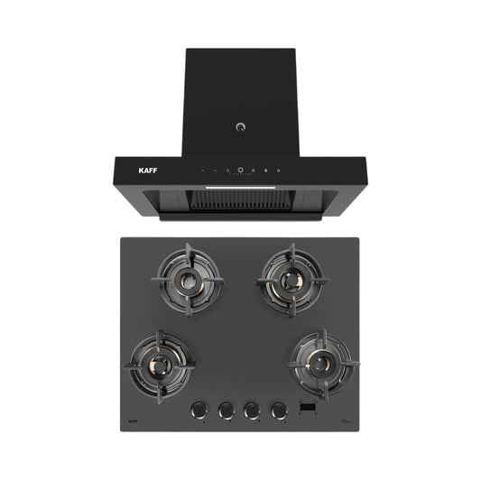 Kaff 60 cm Wall Mounted Chimney CASTO 60 - DC - BLDC + Kaff 60 cm 4 Burner Hob Preston PRS 654