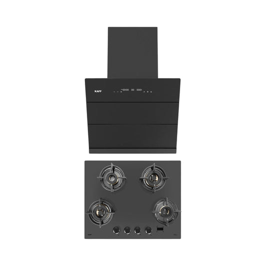 Kaff 60 cm Wall Mounted Chimney ALBURY SUPER 60 DC BLDC + Kaff 60 cm 4 Burner Hob Preston PRS 654