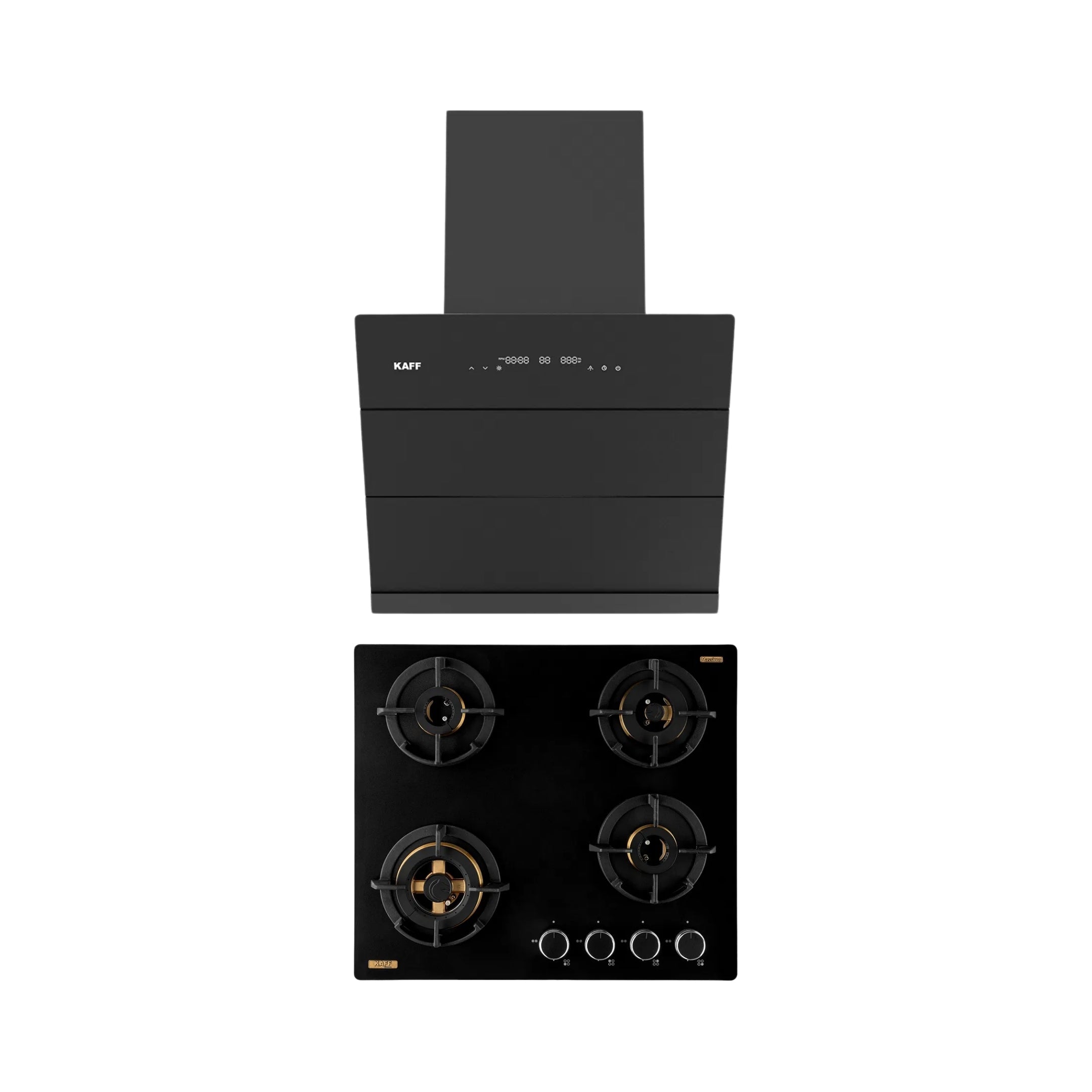 Kaff 60 cm Wall Mounted Chimney ALBURY SUPER 60 DC BLDC + Kaff 60 cm 4 Burner Hob Massimo MSM 604X