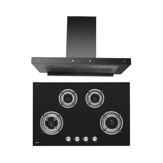 Kaff 75 cm Wall Mounted Chimney Filterless Series ASHPRO DHC 75 + Kaff 80 cm 4 Burner Hob Crista CRH 804