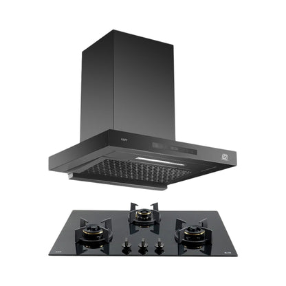 Kaff 75 cm Wall Mounted Chimney ASHPRO 75 DC - BLDC + Kaff 78 cm 3 Burner Hob Blaze Series BZ 783