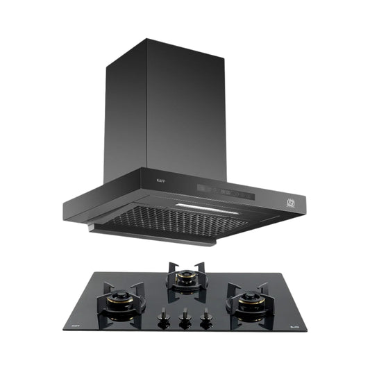 Kaff 75 cm Wall Mounted Chimney ASHPRO 75 DC - BLDC + Kaff 78 cm 3 Burner Hob Blaze Series BZ 783