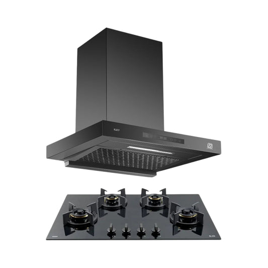 Kaff 75 cm Wall Mounted Chimney ASHPRO 75 DC - BLDC + Kaff 80 cm 4 Burner Hob Blaze Series BZ 804