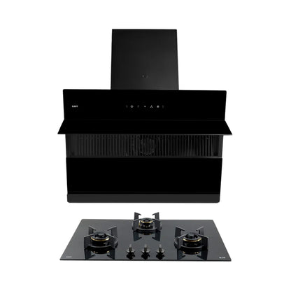 Kaff 75 cm Wall Mounted Chimney Filterless Series NOBELO LX DHC 75 + Kaff 78 cm 3 Burner Hob Blaze Series BZ 783