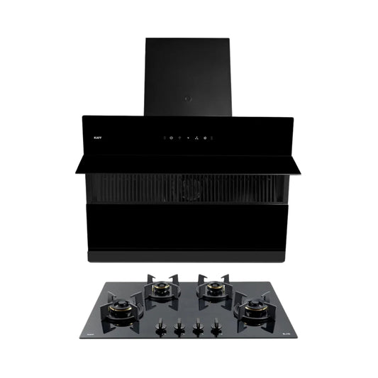 Kaff 75 cm Wall Mounted Chimney Filterless Series NOBELO LX DHC 75 + Kaff 80 cm 4 Burner Hob Blaze Series BZ 804
