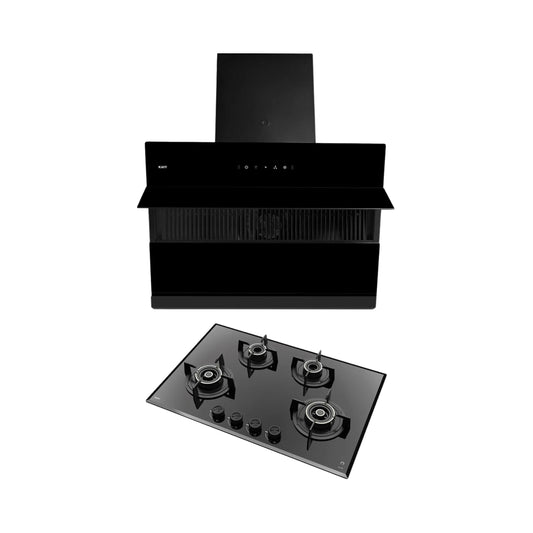 Kaff 75 cm Wall Mounted Chimney Filterless Series NOBELO LX DHC 75 + Kaff 78 cm 4 Burner Hob Alton ALNF 784