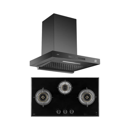 Kaff 75 cm Wall Mounted Chimney ASHPRO 75 DC - BLDC + Kaff 78 cm 3 Burner Hob Alton ALN 783