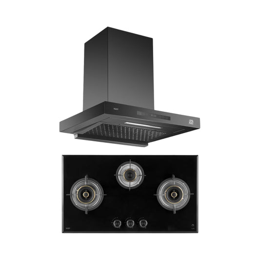 Kaff 75 cm Wall Mounted Chimney ASHPRO 75 DC - BLDC + Kaff 78 cm 3 Burner Hob Alton ALN 783