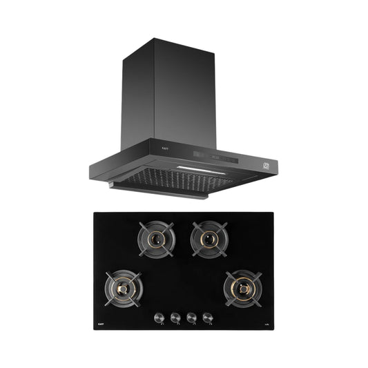 Kaff 75 cm Wall Mounted Chimney ASHPRO 75 DC - BLDC + Kaff 80 cm 4 Burner Hob Infra INF 804