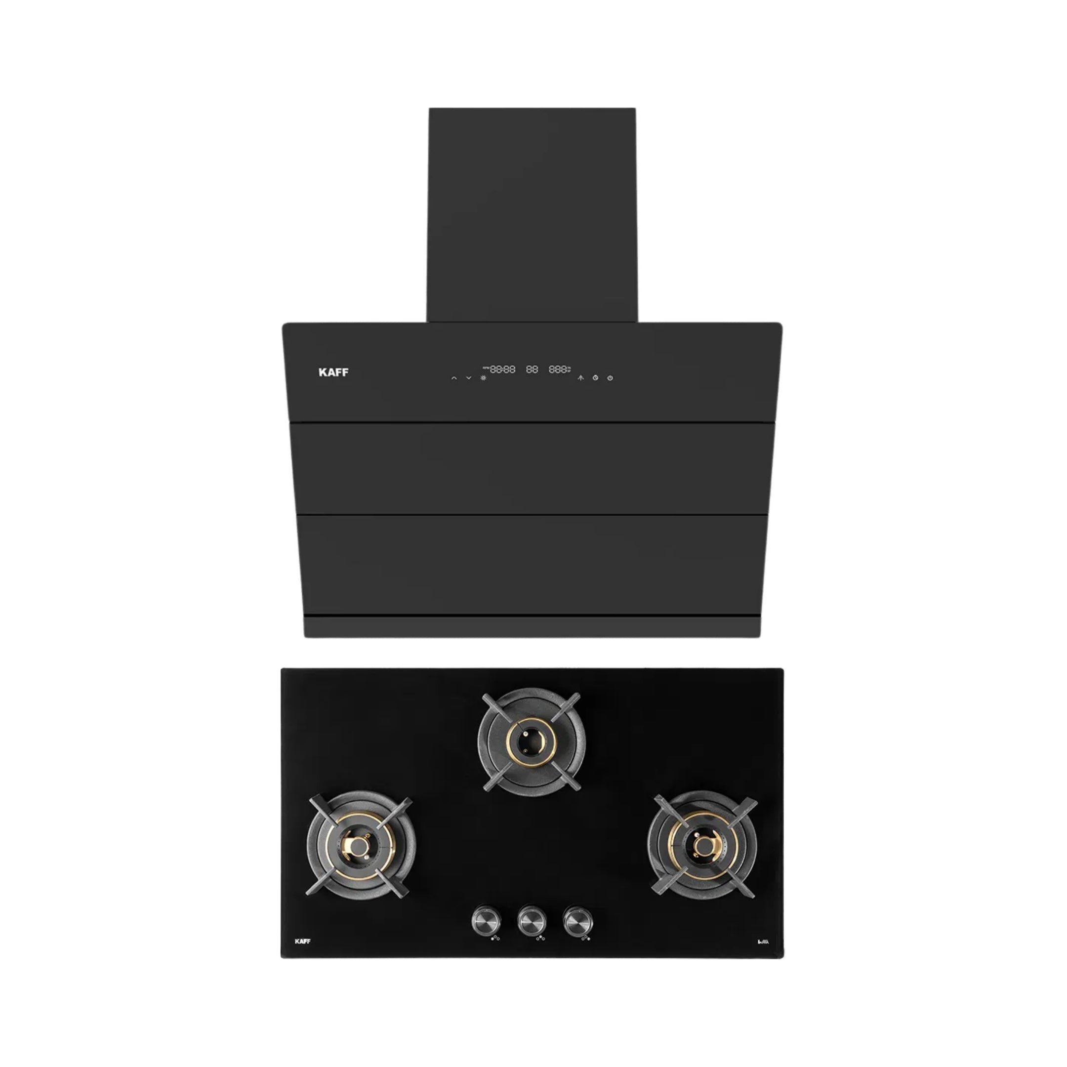 Kaff 75 cm Wall Mounted Chimney ALBURY 75 DC - BLDC + Kaff 78 cm 3 Burner Hob Infra INF 783