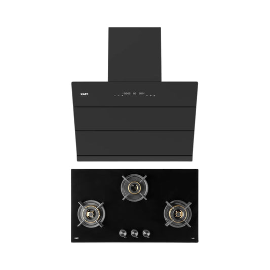 Kaff 75 cm Wall Mounted Chimney ALBURY 75 DC - BLDC + Kaff 78 cm 3 Burner Hob Infra INF 783