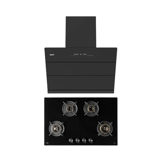 Kaff 75 cm Wall Mounted Chimney ALBURY 75 DC - BLDC + Kaff 80 cm 4 Burner Hob Infra INF 804