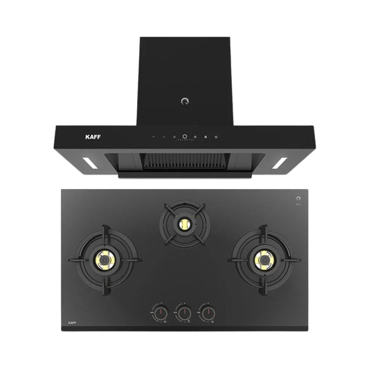 Kaff 75 cm Wall Mounted Chimney CASTO 75 - DC - BLDC + Kaff 78 cm 3 Burner Hob Ashford ASF 783