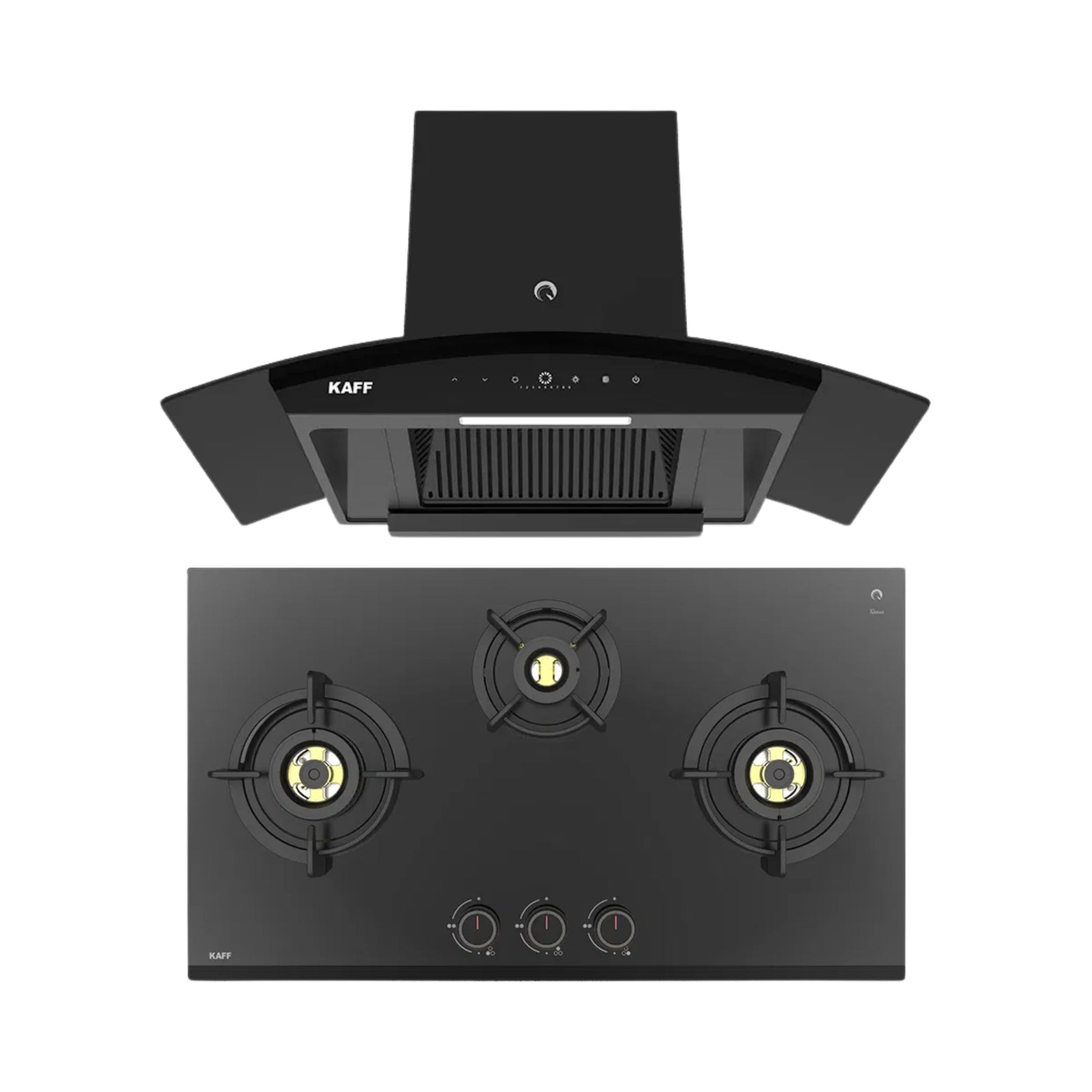 Kaff 75 cm Wall Mounted Chimney VASCO 75 DC - BLDC + Kaff 78 cm 3 Burner Hob Ashford ASF 783