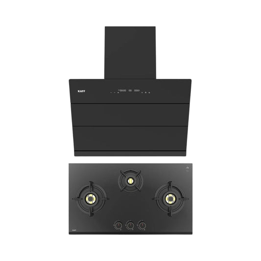 Kaff 75 cm Wall Mounted Chimney ALBURY 75 DC - BLDC + Kaff 78 cm 3 Burner Hob Ashford ASF 783
