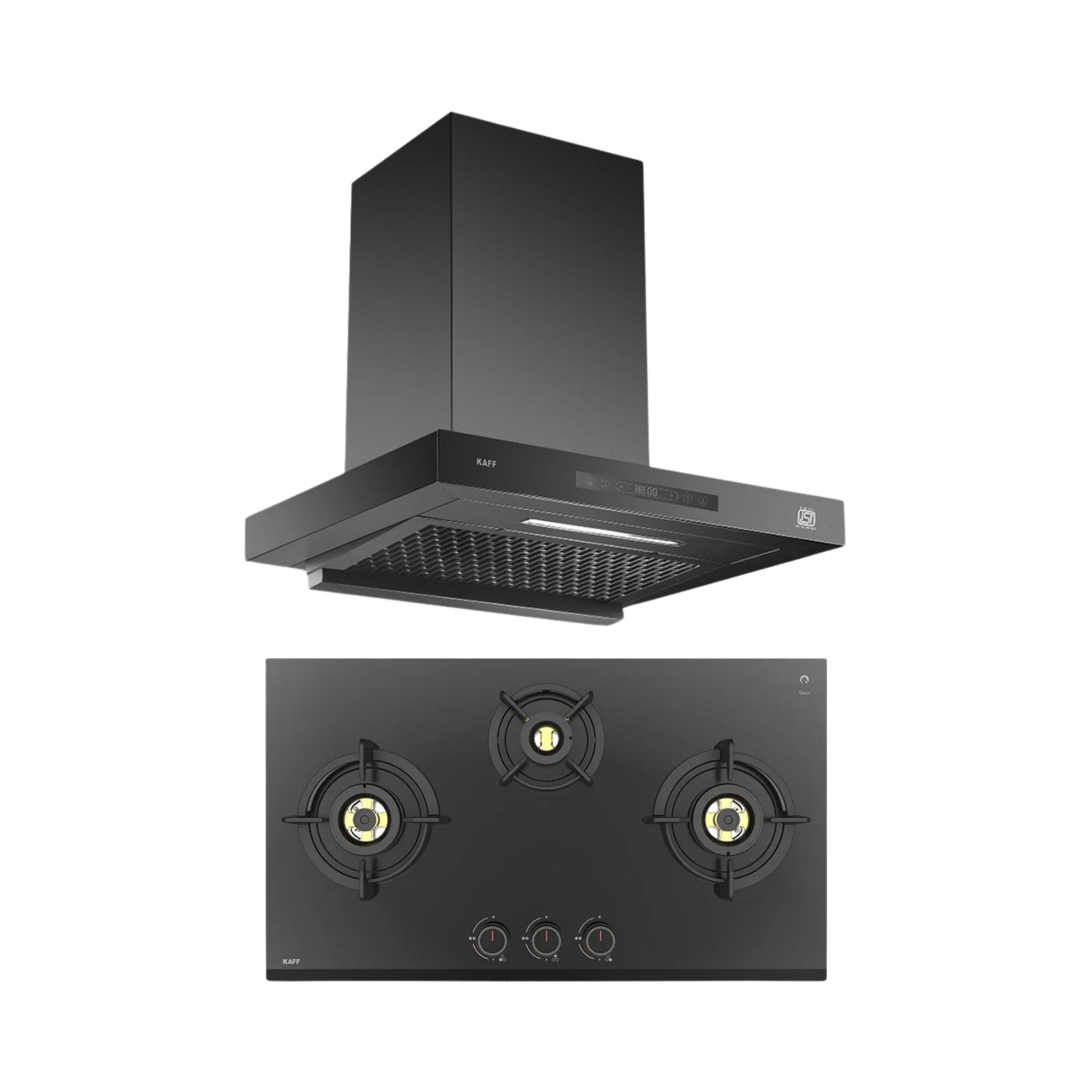Kaff 75 cm Wall Mounted Chimney ASHPRO 75 DC - BLDC + Kaff 78 cm 3 Burner Hob Ashford ASF 783