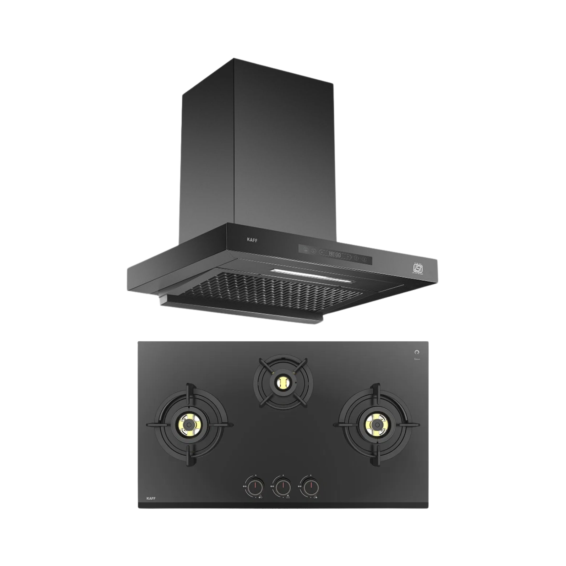 Kaff 75 cm Wall Mounted Chimney ASHPRO 75 DC - BLDC + Kaff 78 cm 3 Burner Hob Ashford ASF 783