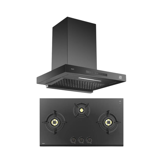 Kaff 75 cm Wall Mounted Chimney ASHPRO 75 DC - BLDC + Kaff 78 cm 3 Burner Hob Ashford ASF 783