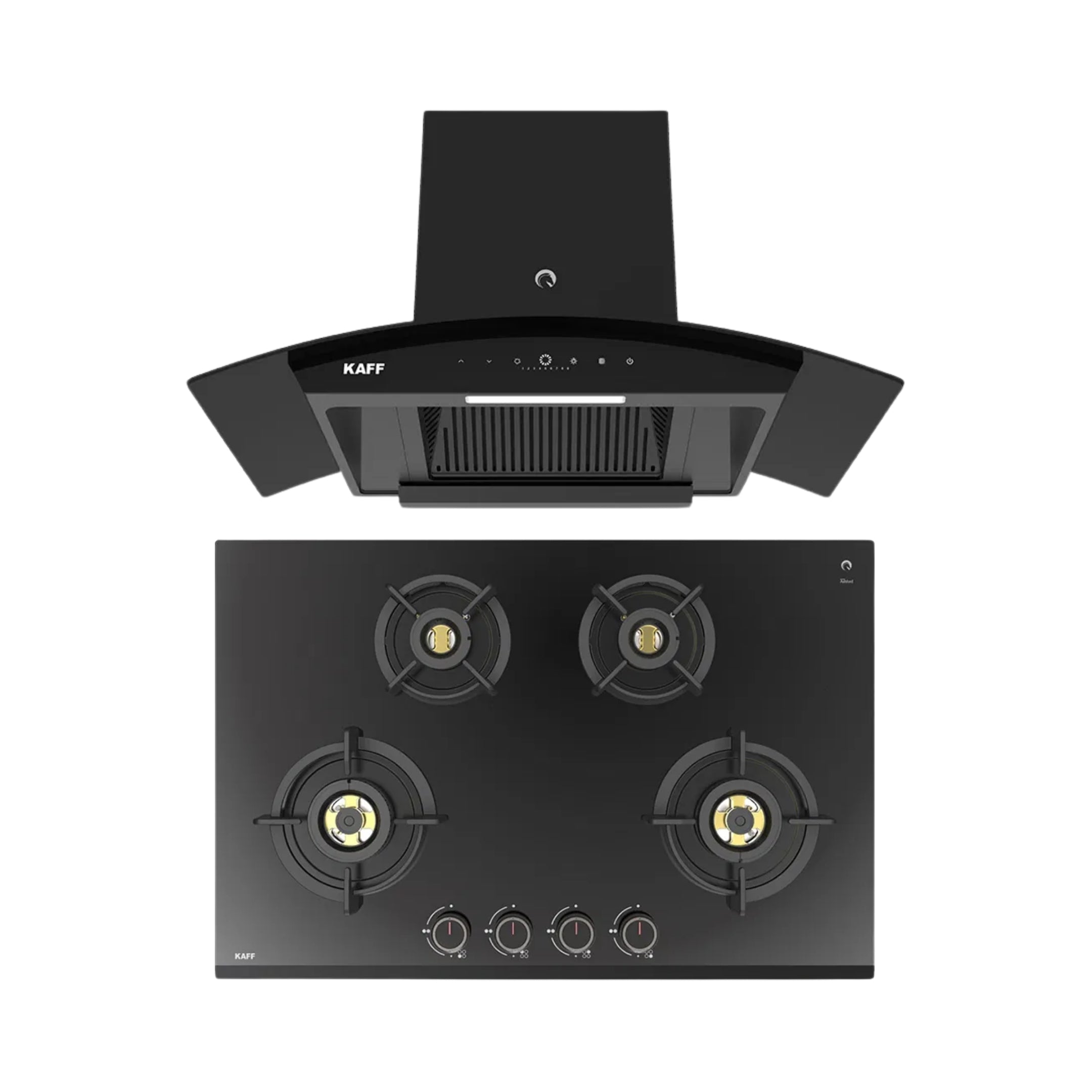 Kaff 75 cm Wall Mounted Chimney VASCO 75 DC - BLDC + Kaff 78 cm 4 Burner Hob Ashford ASF 784