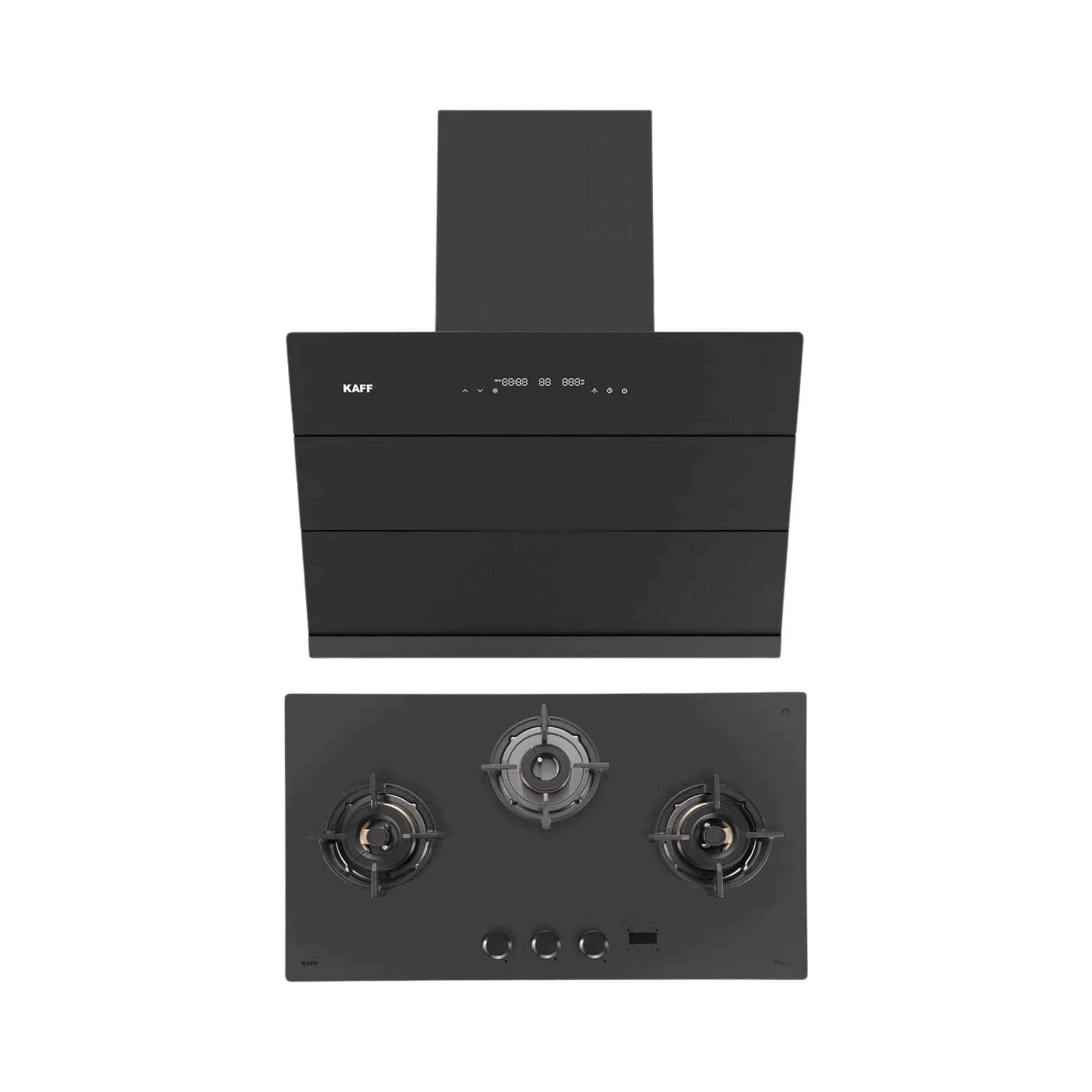 Kaff 75 cm Wall Mounted Chimney ALBURY SUPER 75 DC BLDC + Kaff 78 cm 3 Burner Hob Preston PRS 783
