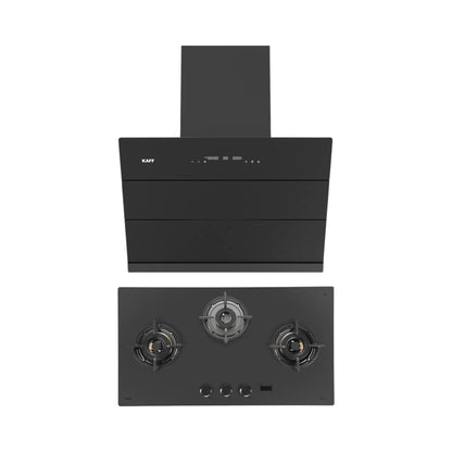 Kaff 75 cm Wall Mounted Chimney ALBURY SUPER 75 DC BLDC + Kaff 78 cm 3 Burner Hob Preston PRS 783