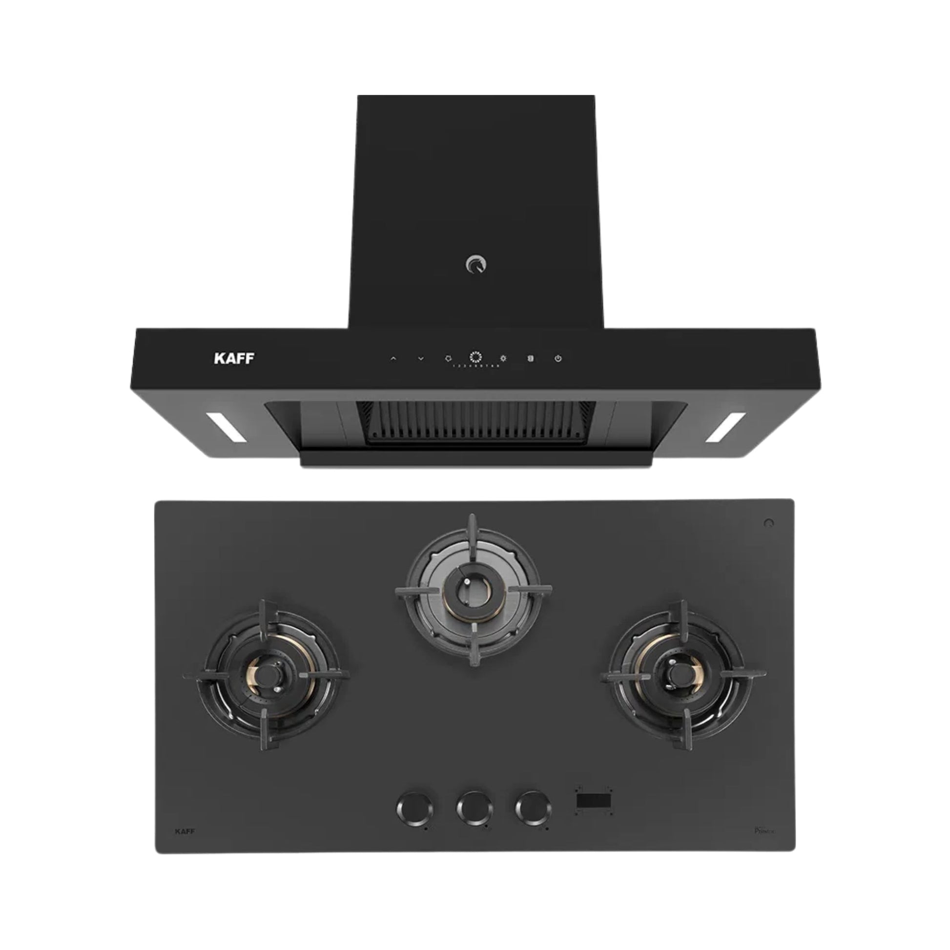 Kaff 75 cm Wall Mounted Chimney CASTO 75 - DC - BLDC + Kaff 78 cm 3 Burner Hob Preston PRS 783