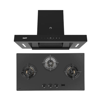 Kaff 75 cm Wall Mounted Chimney CASTO 75 - DC - BLDC + Kaff 78 cm 3 Burner Hob Preston PRS 783