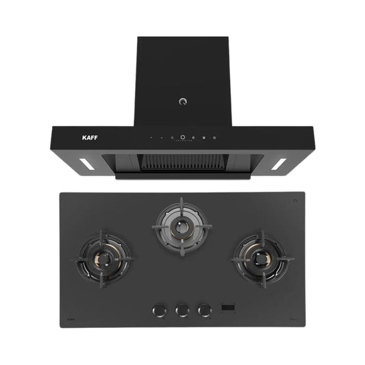 Kaff 75 cm Wall Mounted Chimney CASTO 75 - DC - BLDC + Kaff 78 cm 3 Burner Hob Preston PRS 783