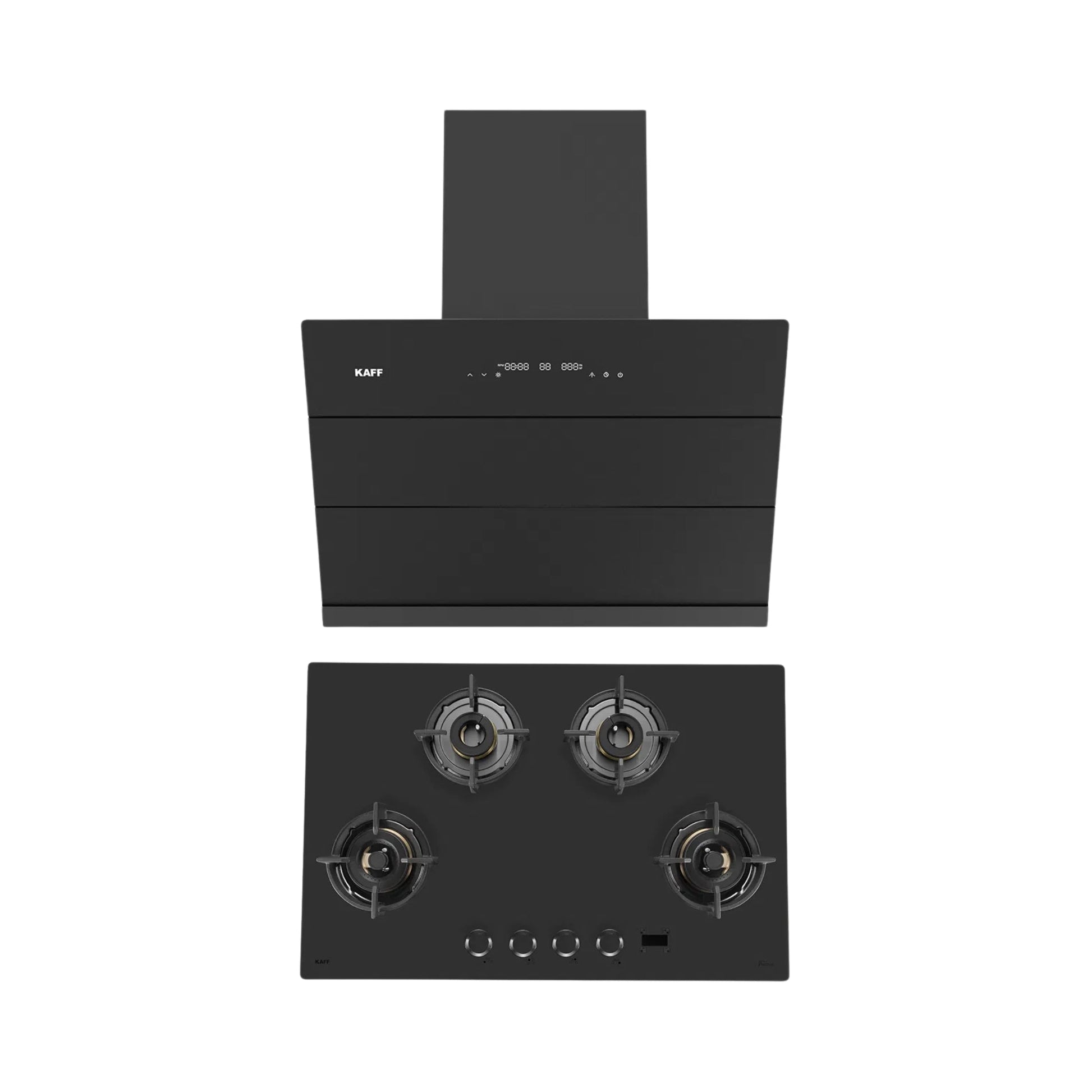 Kaff 75 cm Wall Mounted Chimney ALBURY SUPER 75 DC BLDC + Kaff 80 cm 4 Burner Hob Preston PRS 804