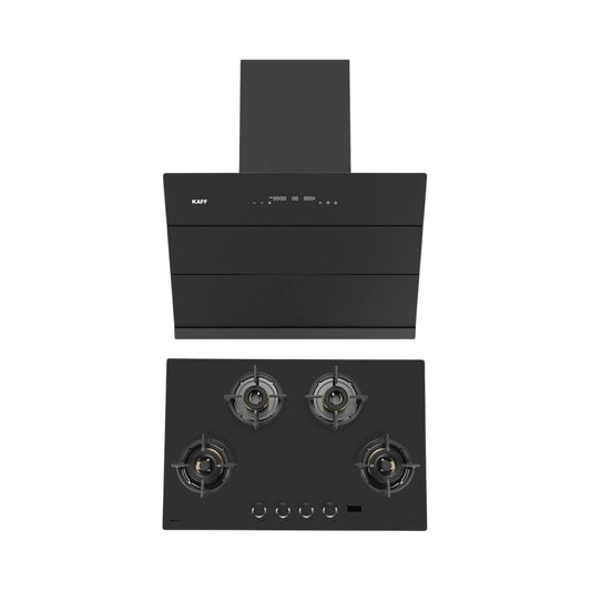 Kaff 75 cm Wall Mounted Chimney ALBURY SUPER 75 DC BLDC + Kaff 80 cm 4 Burner Hob Preston PRS 804