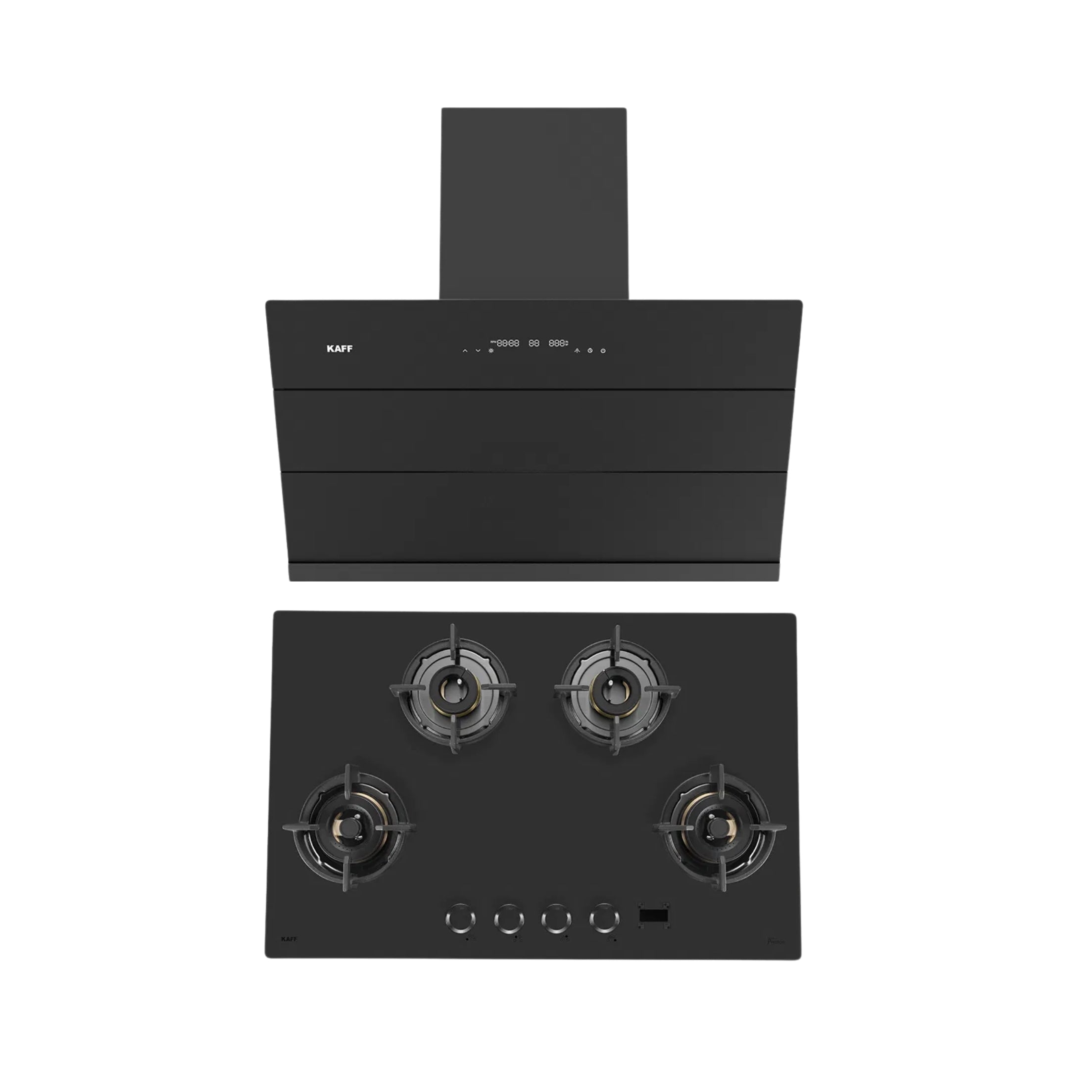 Kaff 90 cm Wall Mounted Chimney ALBURY SUPER 90 DC BLDC + Kaff 80 cm 4 Burner Hob Preston PRS 804