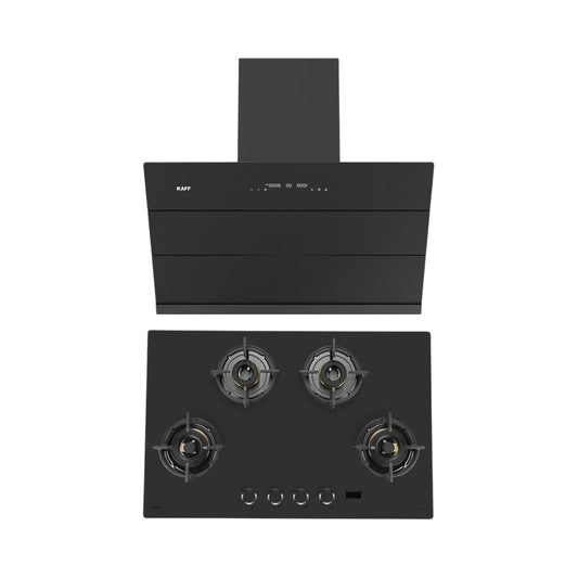 Kaff 90 cm Wall Mounted Chimney ALBURY SUPER 90 DC BLDC + Kaff 80 cm 4 Burner Hob Preston PRS 804