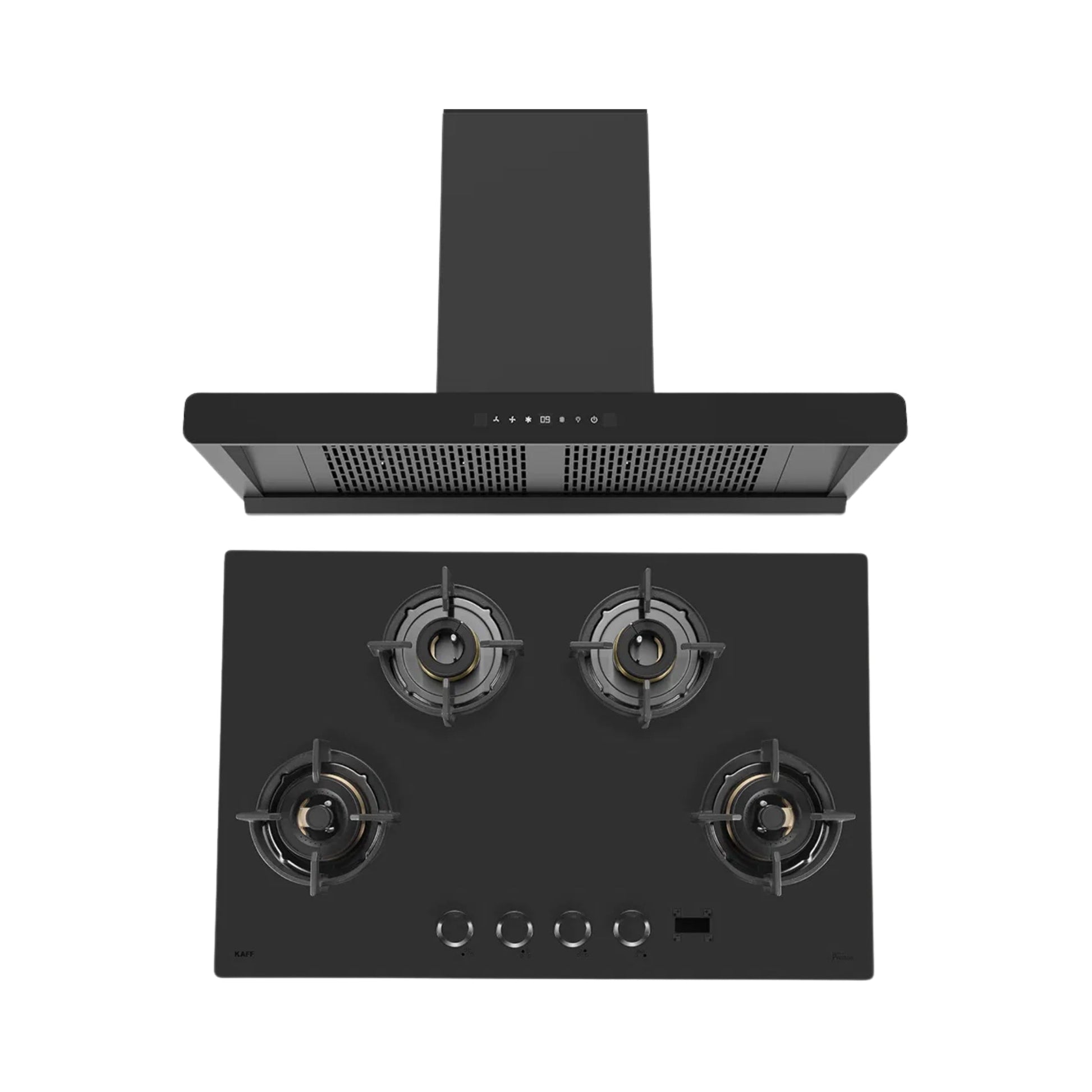 Kaff 90 cm Wall Mounted Chimney BRANDO 90 DC BLDC + Kaff 80 cm 4 Burner Hob Preston PRS 804