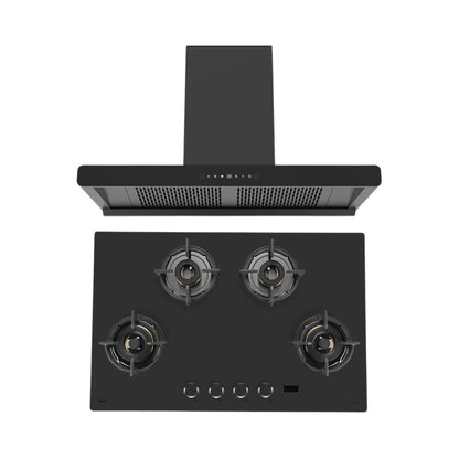 Kaff 90 cm Wall Mounted Chimney BRANDO 90 DC BLDC + Kaff 80 cm 4 Burner Hob Preston PRS 804