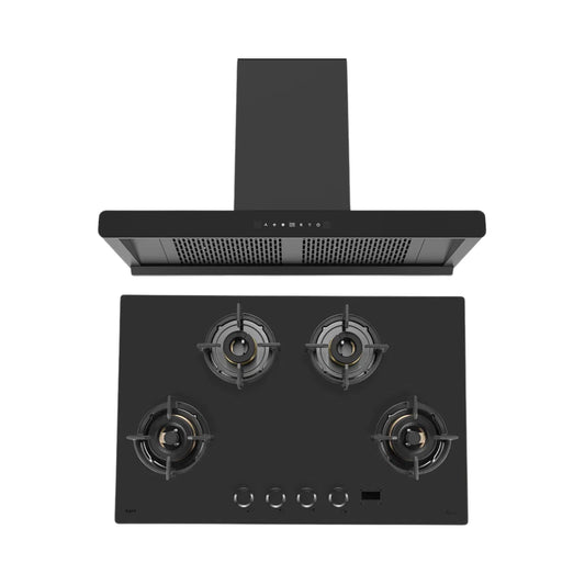Kaff 90 cm Wall Mounted Chimney BRANDO 90 DC BLDC + Kaff 80 cm 4 Burner Hob Preston PRS 804