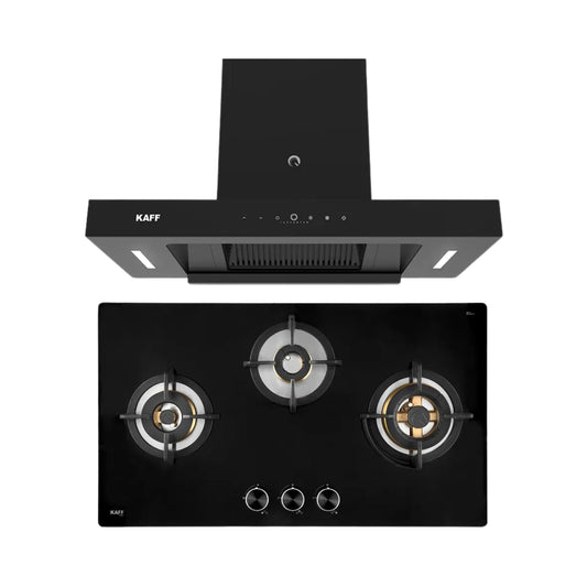 Kaff 75 cm Wall Mounted Chimney CASTO 75 - DC - BLDC + Kaff 78 cm 3 Burner Hob Bellini F BLHF 783