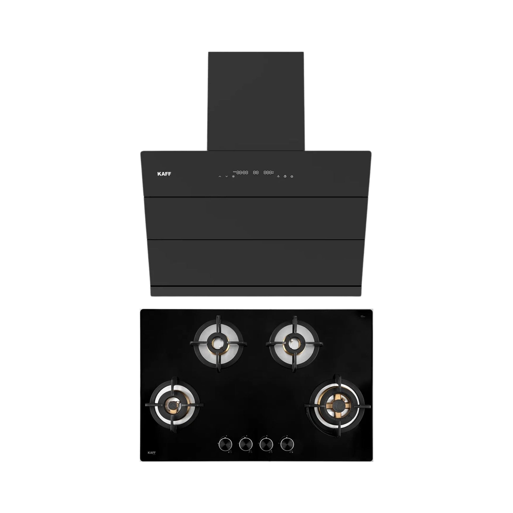 Kaff 75 cm Wall Mounted Chimney ALBURY 75 DC - BLDC + Kaff 80 cm 4 Burner Hob Bellini F BLHF 804X BL