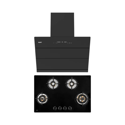 Kaff 75 cm Wall Mounted Chimney ALBURY 75 DC - BLDC + Kaff 80 cm 4 Burner Hob Bellini F BLHF 804X BL