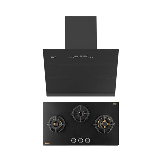 Kaff 75 cm Wall Mounted Chimney ALBURY SUPER 75 DC BLDC + Kaff 78 cm 3 Burner Hob Massimo MSM 783X