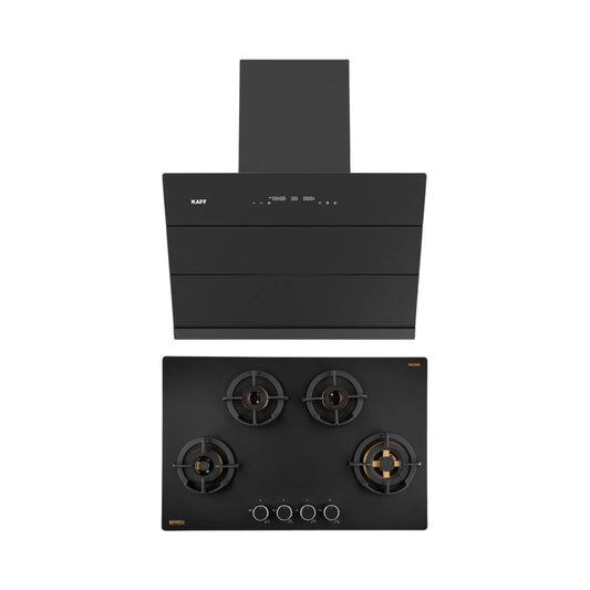 Kaff 75 cm Wall Mounted Chimney ALBURY SUPER 75 DC BLDC + Kaff 80 cm 4 Burner Hob Massimo MSM 804X